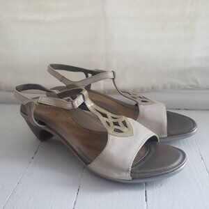 Naot Size 9.5 (41) Silver and Gold Sandal Heels Comfortable